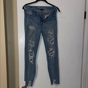 American Eagle Outfitters Women's Ripped Light Blue Skinny Jeans